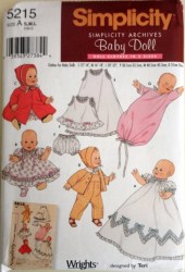 5215 SIMPLICITY RETRO BABY DOLL SLIP, DRESS, COAT, OVERALLS, GOWN PATTERN 12-22''